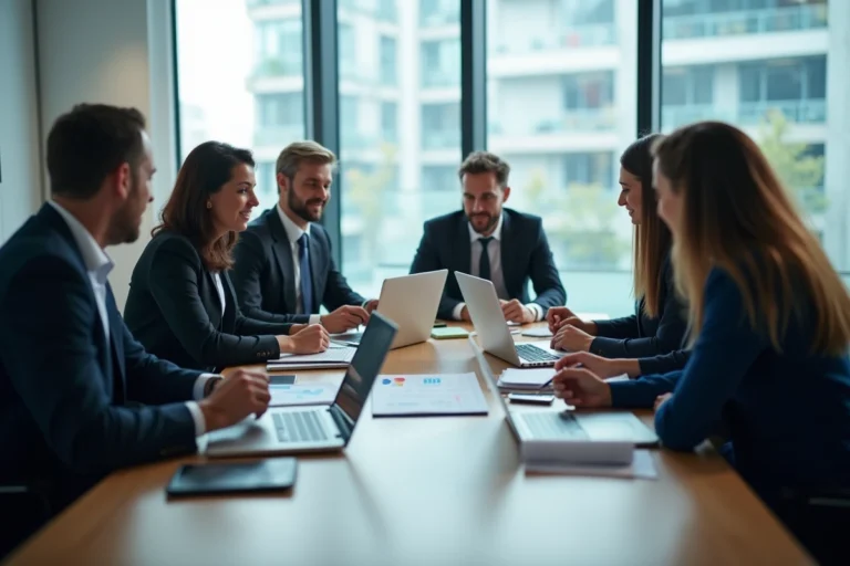 Groupe de professionnels en réunion d'affaires modernes