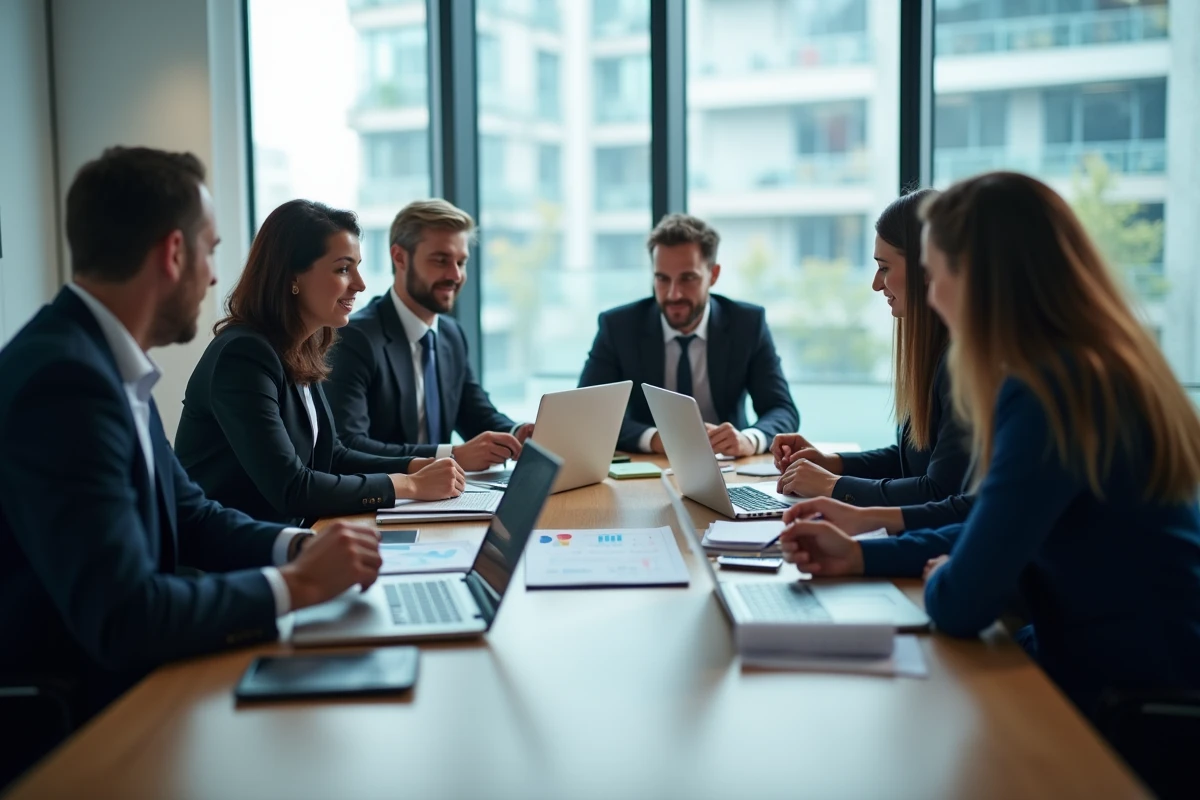 Groupe de professionnels en réunion d'affaires modernes